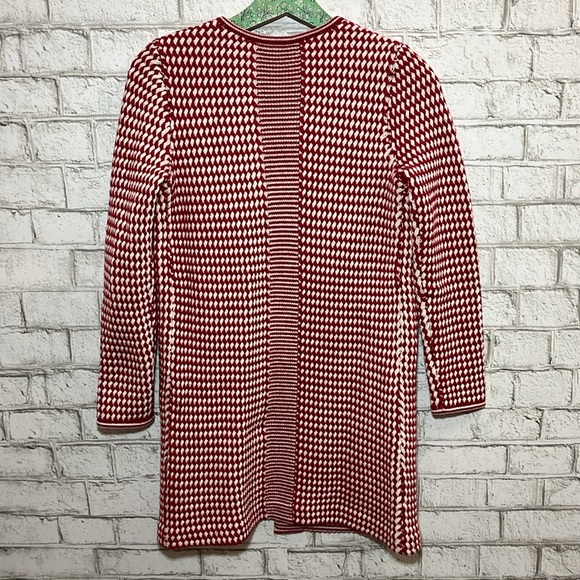 100% Merino wool Talbots long red and white sweater - Picture 4 of 7